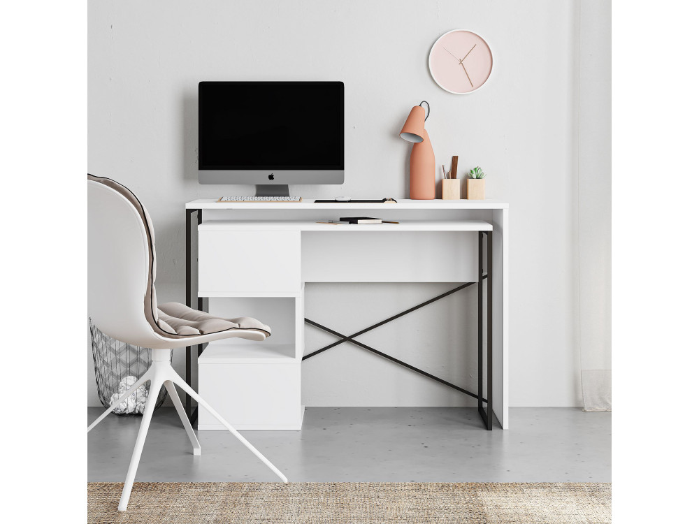 Modulair houten bureau "Badau" - 110 x 102 x 77 cm - Wit