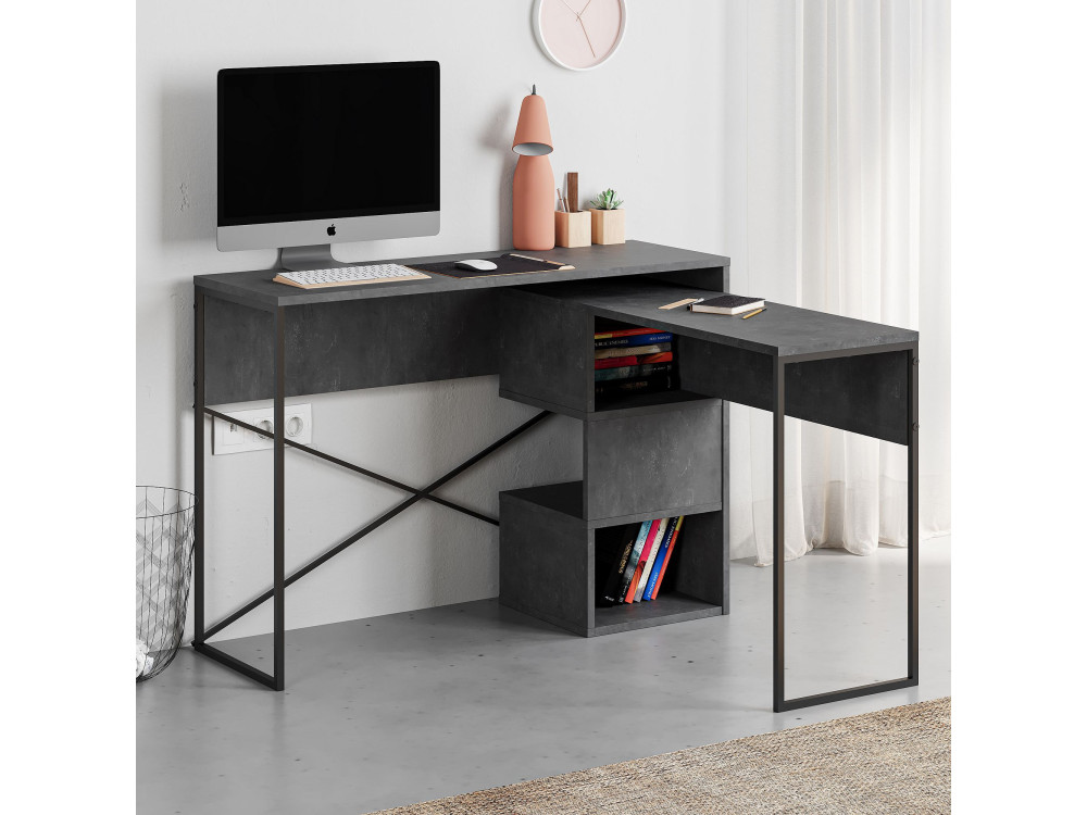 Modulair houten bureau "Badau" - 110 x 102 x 77 cm - Grijs