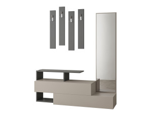 Halelement "Ramda" met houten spiegel - 137 x 35 x 154 cm - Antracietgrijs