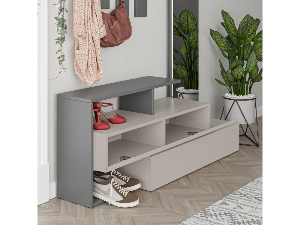Halelement "Ramda" met houten spiegel - 137 x 35 x 154 cm - Antracietgrijs