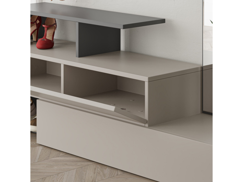 Halelement "Ramda" met houten spiegel - 137 x 35 x 154 cm - Antracietgrijs