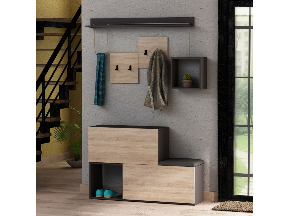 Houten wandmeubel "Holdon" - 120 x 32 x 78 cm - Antracietgrijs