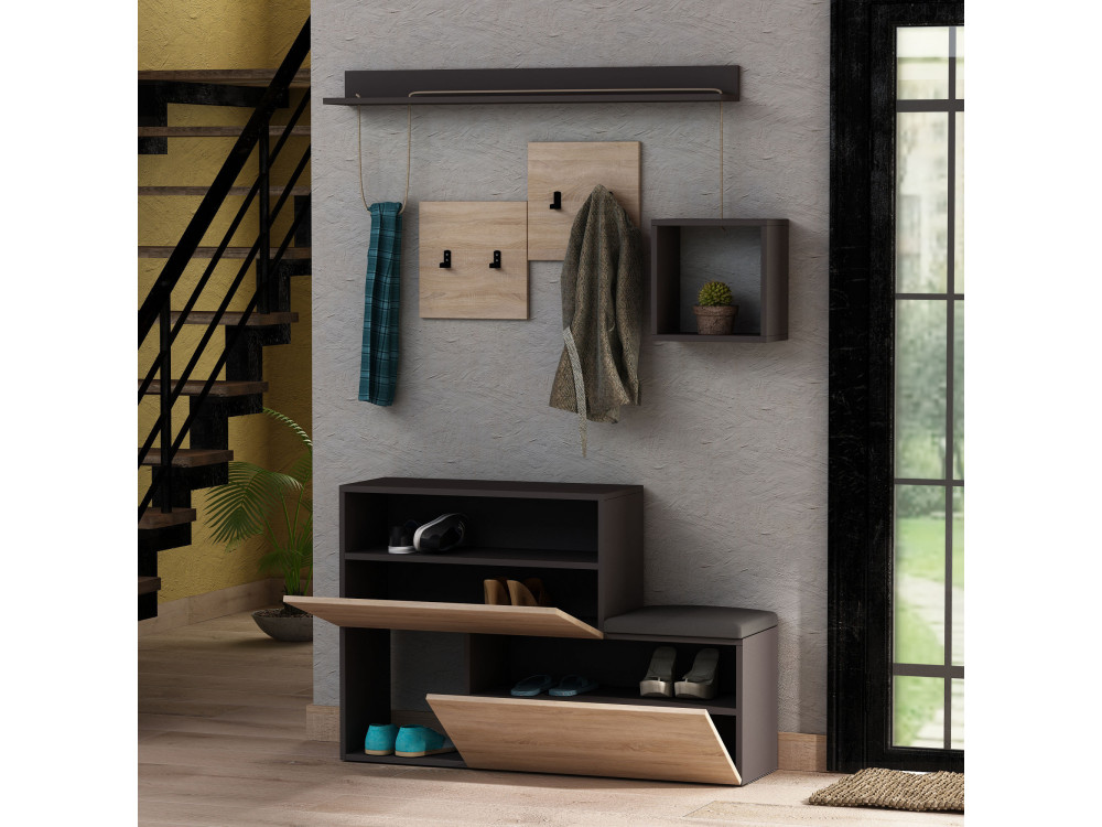 Houten wandmeubel "Holdon" - 120 x 32 x 78 cm - Antracietgrijs
