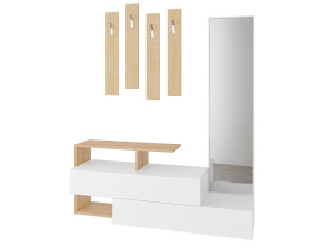 Halelement "Ramda" met houten spiegel - 137 x 35 x 154 cm - Beige