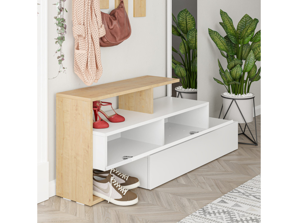 Halelement "Ramda" met houten spiegel - 137 x 35 x 154 cm - Beige
