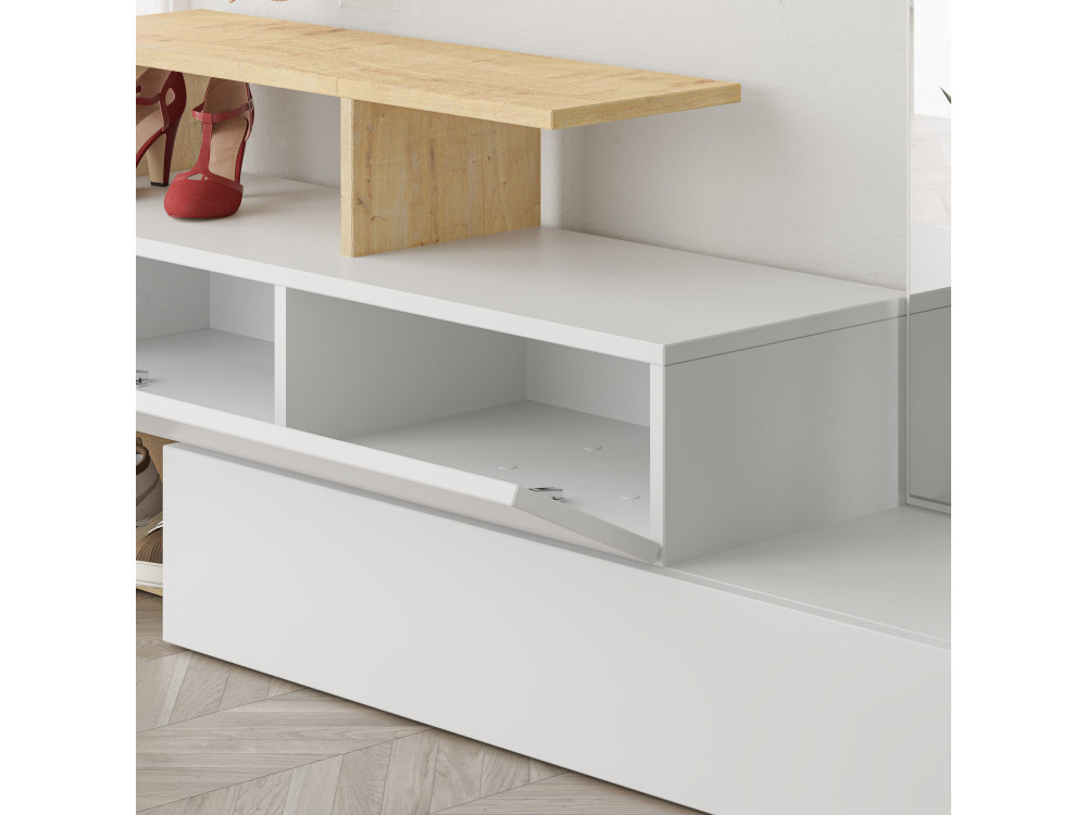Halelement "Ramda" met houten spiegel - 137 x 35 x 154 cm - Beige