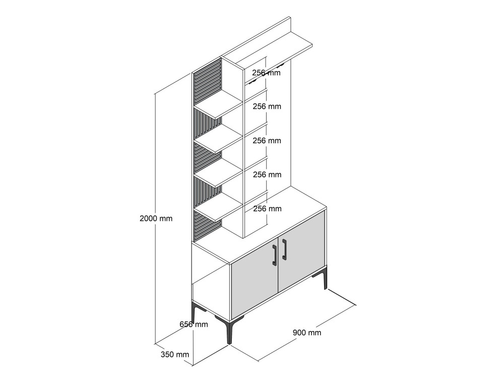 Viyana D" houten vestibule - 90 x 35 x 200 cm - Antracietgrijs