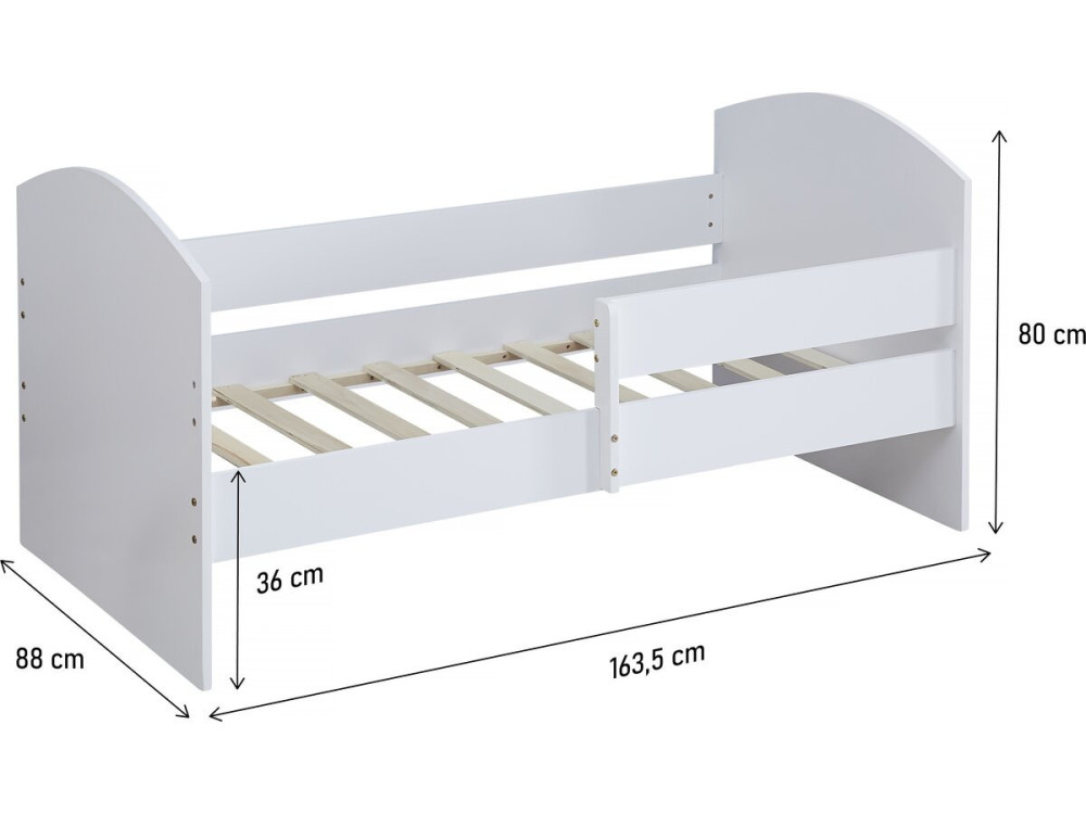 Kinderbed houten bed met uitvalbeveiliging "Victoria" - Hout - Wit - 80 x 160 cm