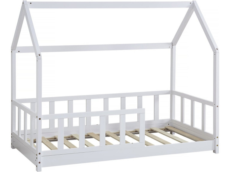 Kinderbed houten bed huisje met uitvalbeveiliging "Charlotte"  - Wit - 80 x 160 cm