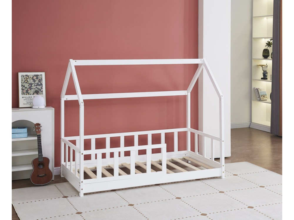 Kinderbed houten bed huisje met uitvalbeveiliging "Charlotte"  - Wit - 80 x 160 cm