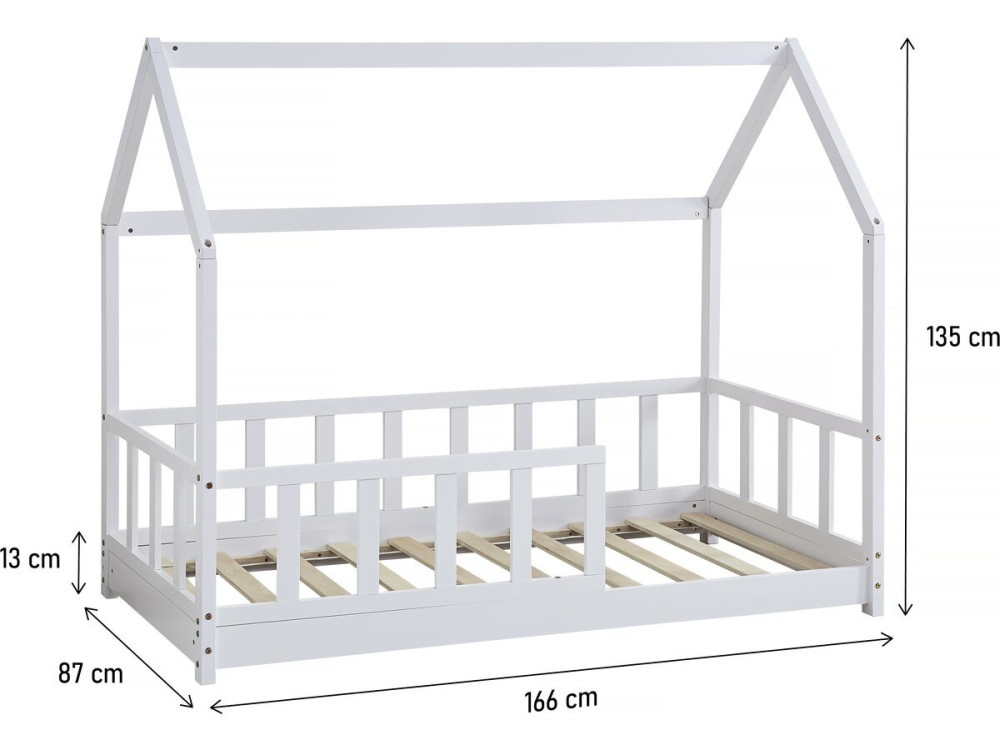 Kinderbed houten bed huisje met uitvalbeveiliging "Charlotte"  - Wit - 80 x 160 cm