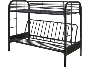 Stapelbed bank tweepersoonsbed en eenpersoonsbed metaal "Polo" inclusief lattenbodem - 90 x 190 cm - Zwart