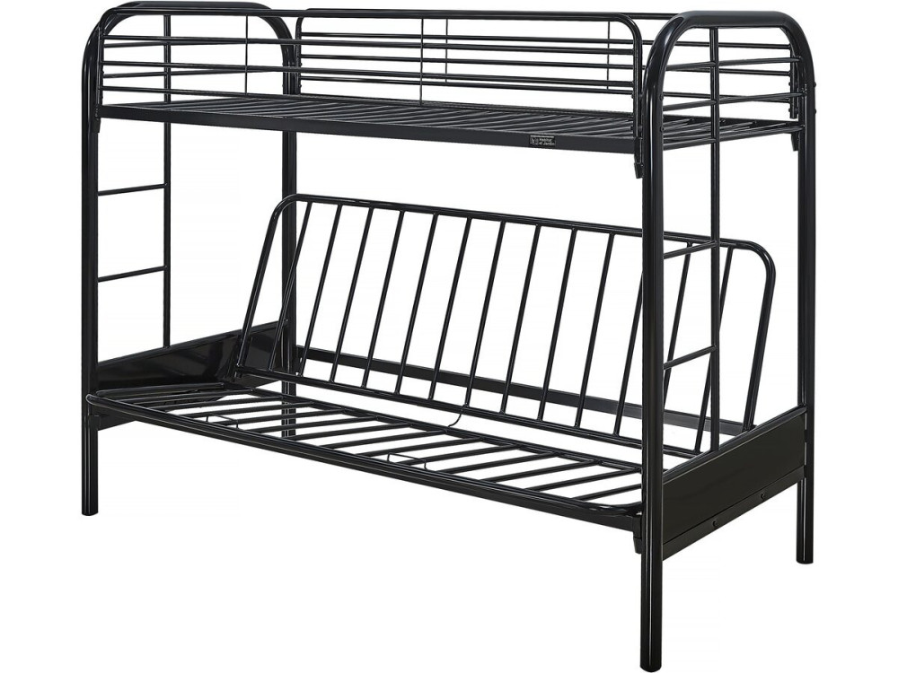 Stapelbed bank tweepersoonsbed en eenpersoonsbed metaal "Polo" inclusief lattenbodem - 90 x 190 cm - Zwart