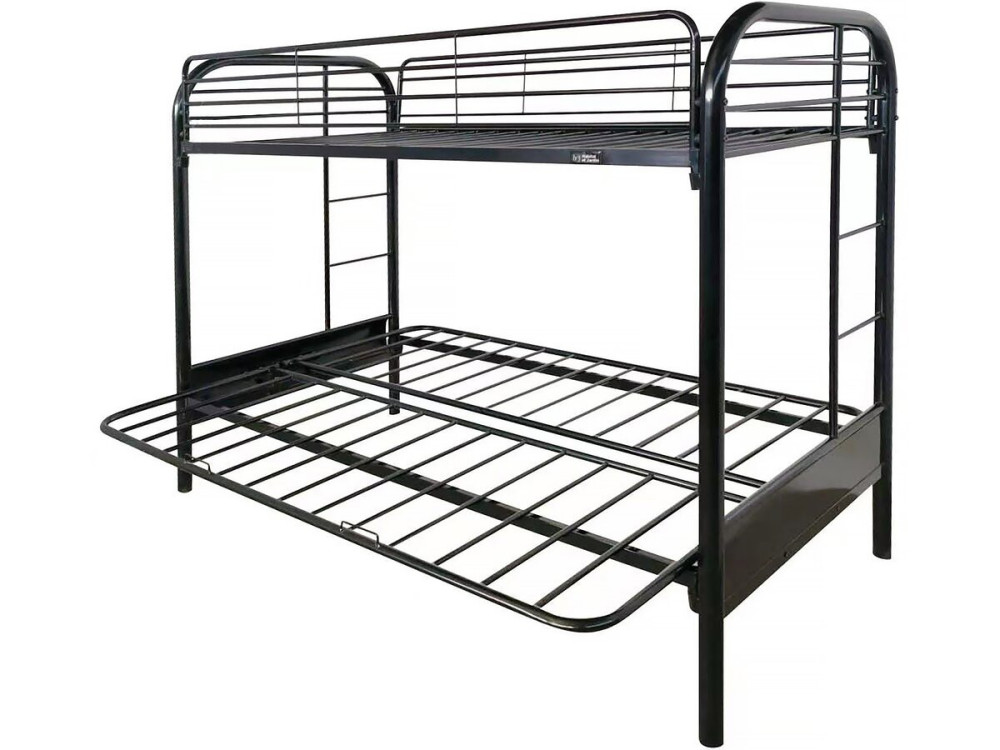 Stapelbed bank tweepersoonsbed en eenpersoonsbed metaal "Polo" inclusief lattenbodem - 90 x 190 cm - Zwart
