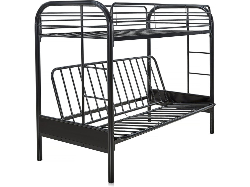 Stapelbed bank tweepersoonsbed en eenpersoonsbed metaal "Polo" inclusief lattenbodem - 90 x 190 cm - Zwart