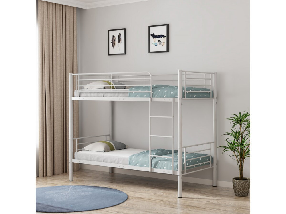 Stapelbed twee eenpersoonsbedden metaal "ADAM" inclusief lattenbodem -  90 x 190 cm - Metaal - Wit