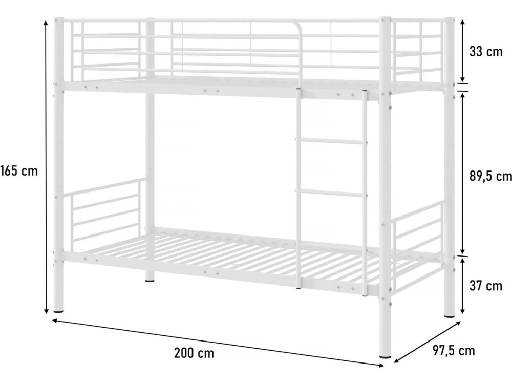 Stapelbed twee eenpersoonsbedden metaal "ADAM" inclusief lattenbodem -  90 x 190 cm - Metaal - Wit