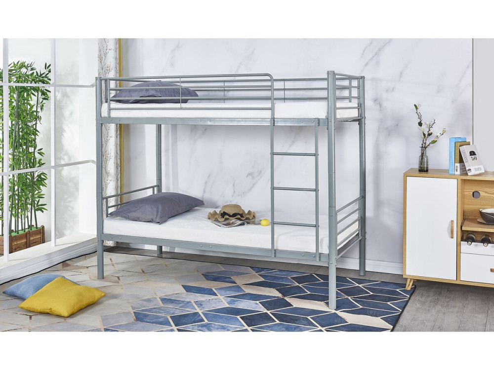 Stapelbed twee eenpersoonsbedden metaal "ADAM" inclusief lattenbodem -  90 x 190 cm - Metaal - Grijs