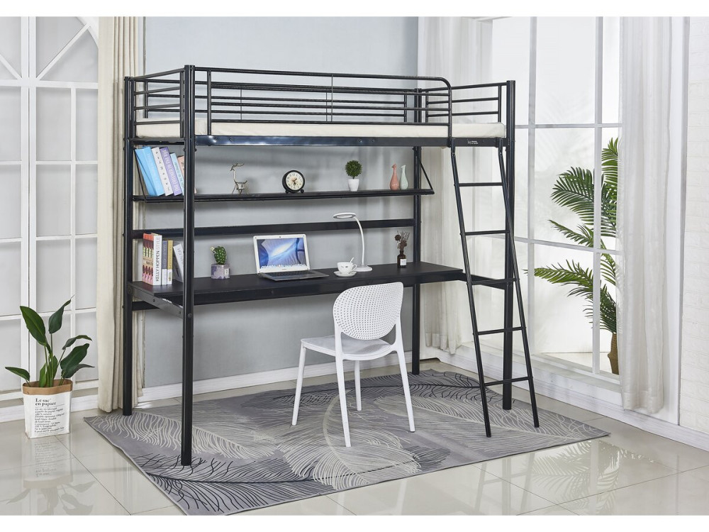Eenpersoonsbed hoogslaper met bureau "Alora" - 90 x 190 cm - Zwart