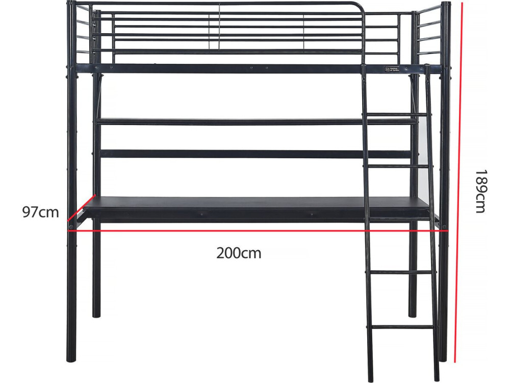 Eenpersoonsbed hoogslaper met bureau "Alora" - 90 x 190 cm - Zwart