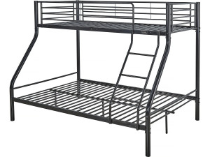 Stapelbed tweepersoonsbed en eenpersoonsbed metaal "Leo" inclusief lattenbodem - 90/140 x 190 cm - Zwart