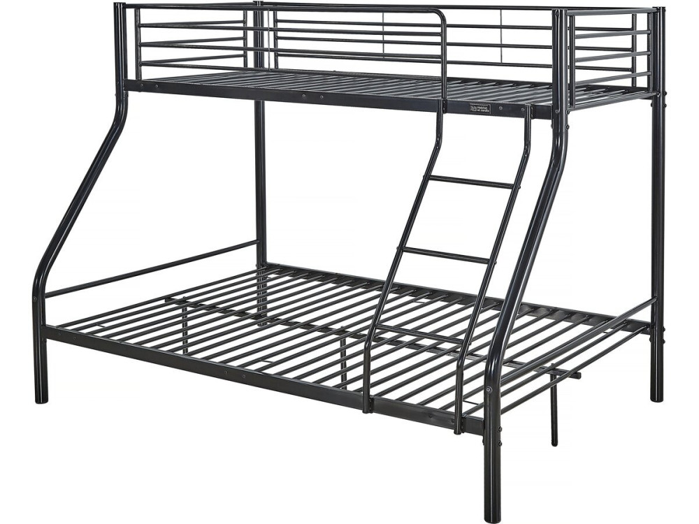 Stapelbed tweepersoonsbed en eenpersoonsbed metaal "Leo" inclusief lattenbodem - 90/140 x 190 cm - Zwart