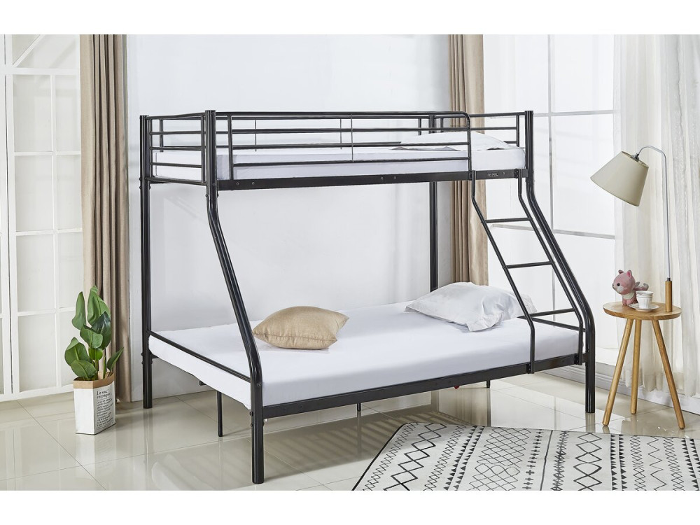 Stapelbed tweepersoonsbed en eenpersoonsbed metaal "Leo" inclusief lattenbodem - 90/140 x 190 cm - Zwart