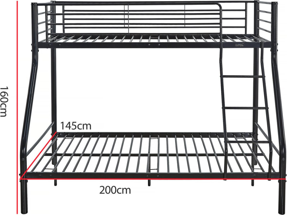 Stapelbed tweepersoonsbed en eenpersoonsbed metaal "Leo" inclusief lattenbodem - 90/140 x 190 cm - Zwart