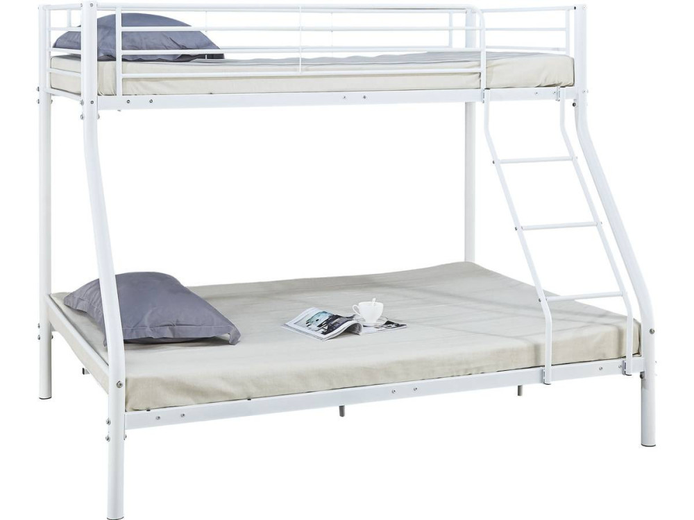 Stapelbed tweepersoonsbed en eenpersoonsbed metaal "Leo" inclusief lattenbodem - 90/140 x 190 cm - Wit