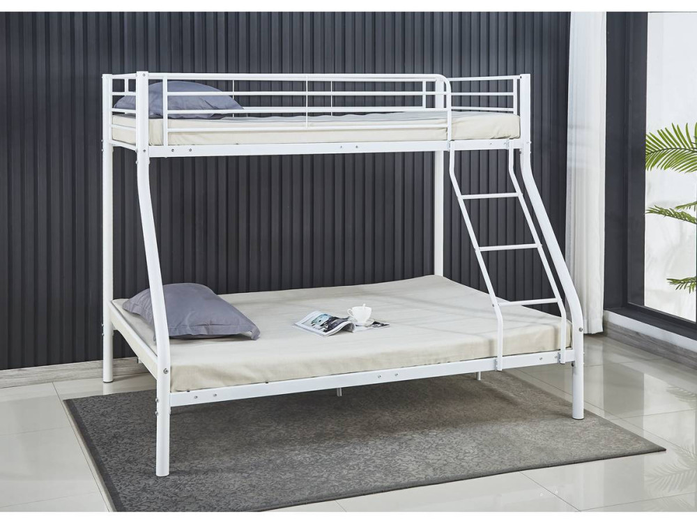 Stapelbed tweepersoonsbed en eenpersoonsbed metaal "Leo" inclusief lattenbodem - 90/140 x 190 cm - Wit