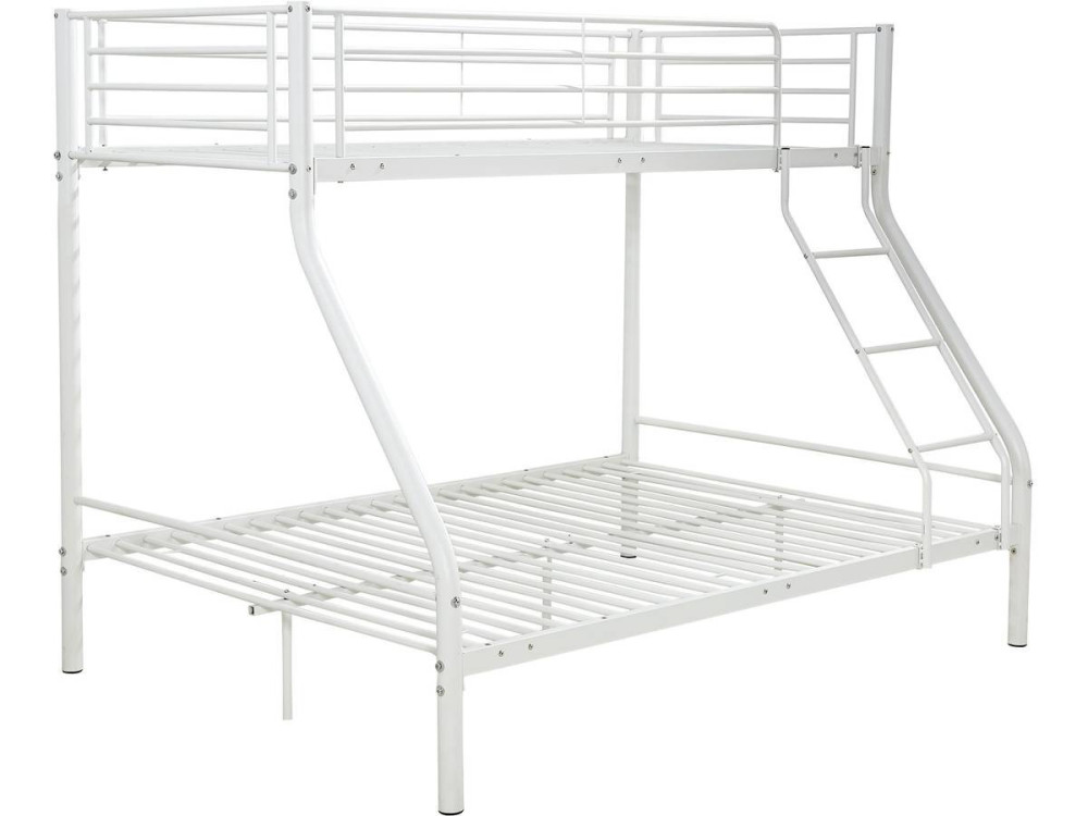 Stapelbed tweepersoonsbed en eenpersoonsbed metaal "Leo" inclusief lattenbodem - 90/140 x 190 cm - Wit