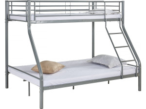 Stapelbed tweepersoonsbed en eenpersoonsbed metaal "Leo" inclusief lattenbodem - 90/140 x 190 cm - Grijs