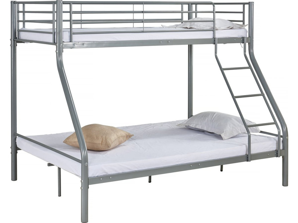 Stapelbed tweepersoonsbed en eenpersoonsbed metaal "Leo" inclusief lattenbodem - 90/140 x 190 cm - Grijs