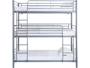 Stapelbed metaal 3 eenpersoonsbedden "HAVIN" - 90 x 190 cm - Grijs