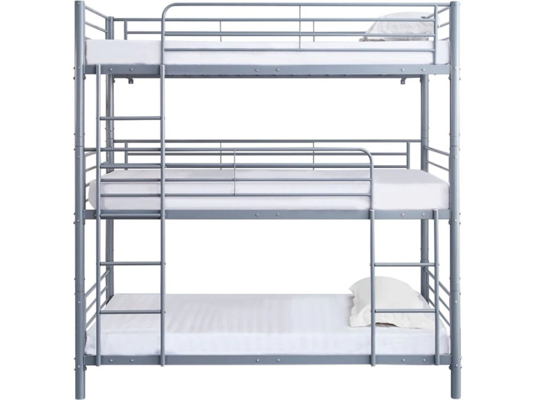 Stapelbed metaal 3 eenpersoonsbedden "HAVIN" - 90 x 190 cm - Grijs