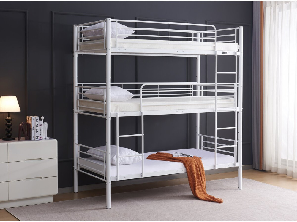 Stapelbed metaal 3 eenpersoonsbedden "Havin" - 90 x 190 cm - Wit