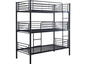 Stapelbed metaal 3 eenpersoonsbedden "HAVIN" - 90 x 190 cm - Zwart