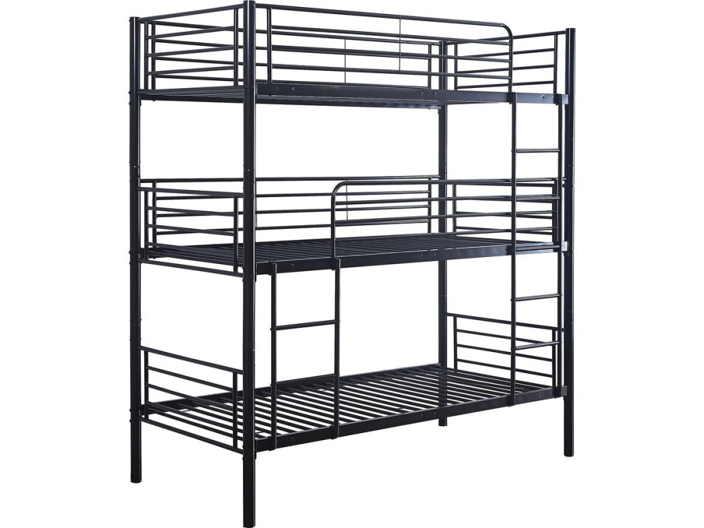 Stapelbed metaal 3 eenpersoonsbedden "HAVIN" - 90 x 190 cm - Zwart