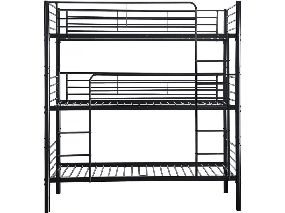 Stapelbed metaal 3 eenpersoonsbedden "HAVIN" - 90 x 190 cm - Zwart