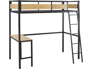 Eenpersoonsbed hoogslaper met bureau "Ethan" - 90 x 190 cm - Zwart