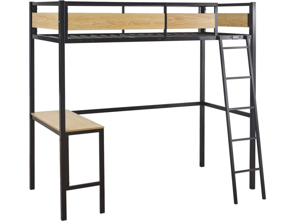 Eenpersoonsbed hoogslaper met bureau "Ethan" - 90 x 190 cm - Zwart