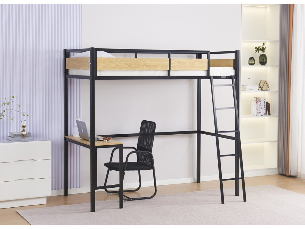 Eenpersoonsbed hoogslaper met bureau "Ethan" - 90 x 190 cm - Zwart