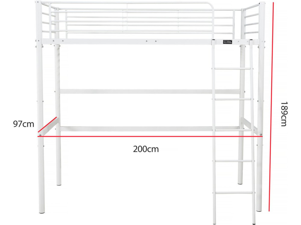 Eenpersoonsbed hoogslaper "Alora" - 90 x 190 cm - Wit
