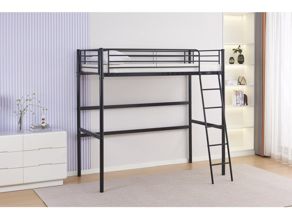 Eenpersoonsbed hoogslaper metaal bed "Alora" - 90 x 190 cm - Zwart
