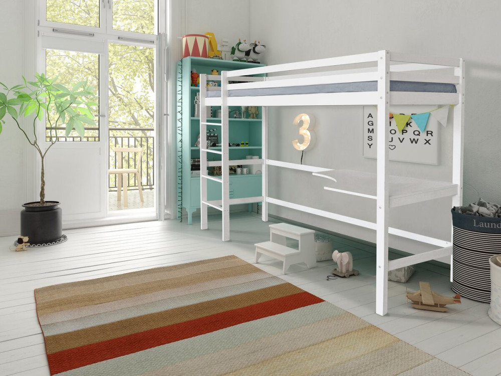 Mezzanine-kinderbed "Angéla" met bureau 90 x 190 cm - Wit
