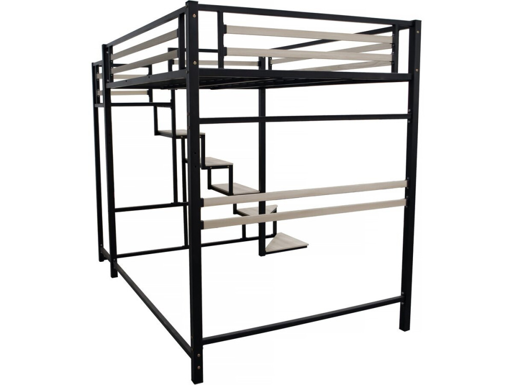 Bed hoogslaper met trap van metaal "LENA" - 140 x 200 cm - Zwart