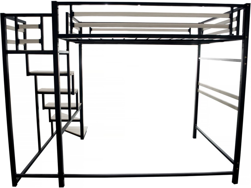 Bed hoogslaper met trap van metaal "LENA" - 140 x 200 cm - Zwart