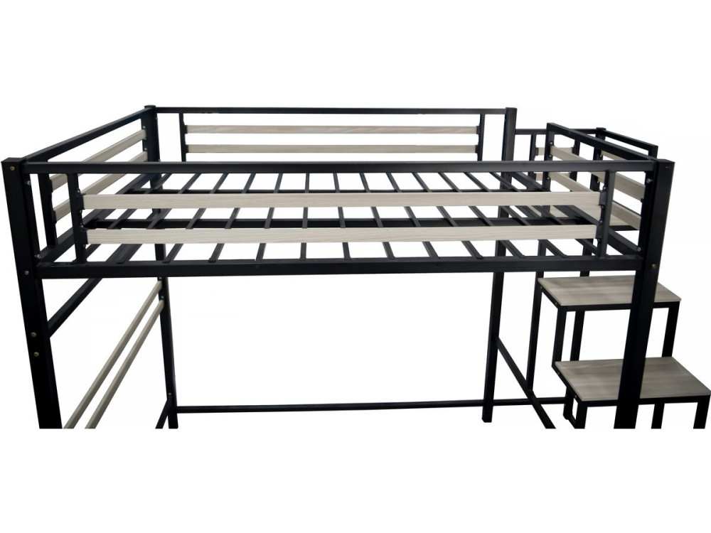 Bed hoogslaper met trap van metaal "LENA" - 140 x 200 cm - Zwart