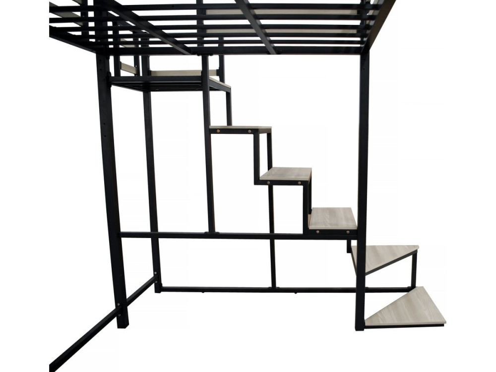 Bed hoogslaper met trap van metaal "LENA" - 140 x 200 cm - Zwart