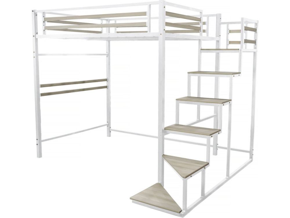 Metalen hoogslaper met trap "LENA" - 140 x 200 cm - Wit